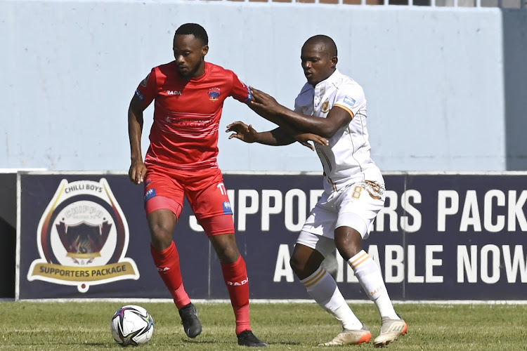 Thokozani Sekotlong of Chippa United and Lantshene Phalane of Royal Am during theIR DStv Premiership match at the Sisa Dukashe Stadium in East London on Saturday