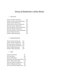 House Of Shawarma menu 1