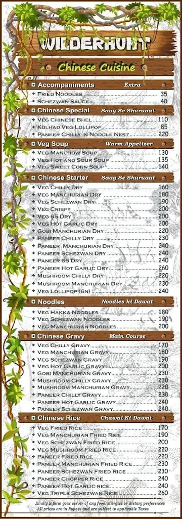 Wilderhunt Restaurant menu 