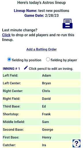 Screenshot Baseball Fielding Rotation App