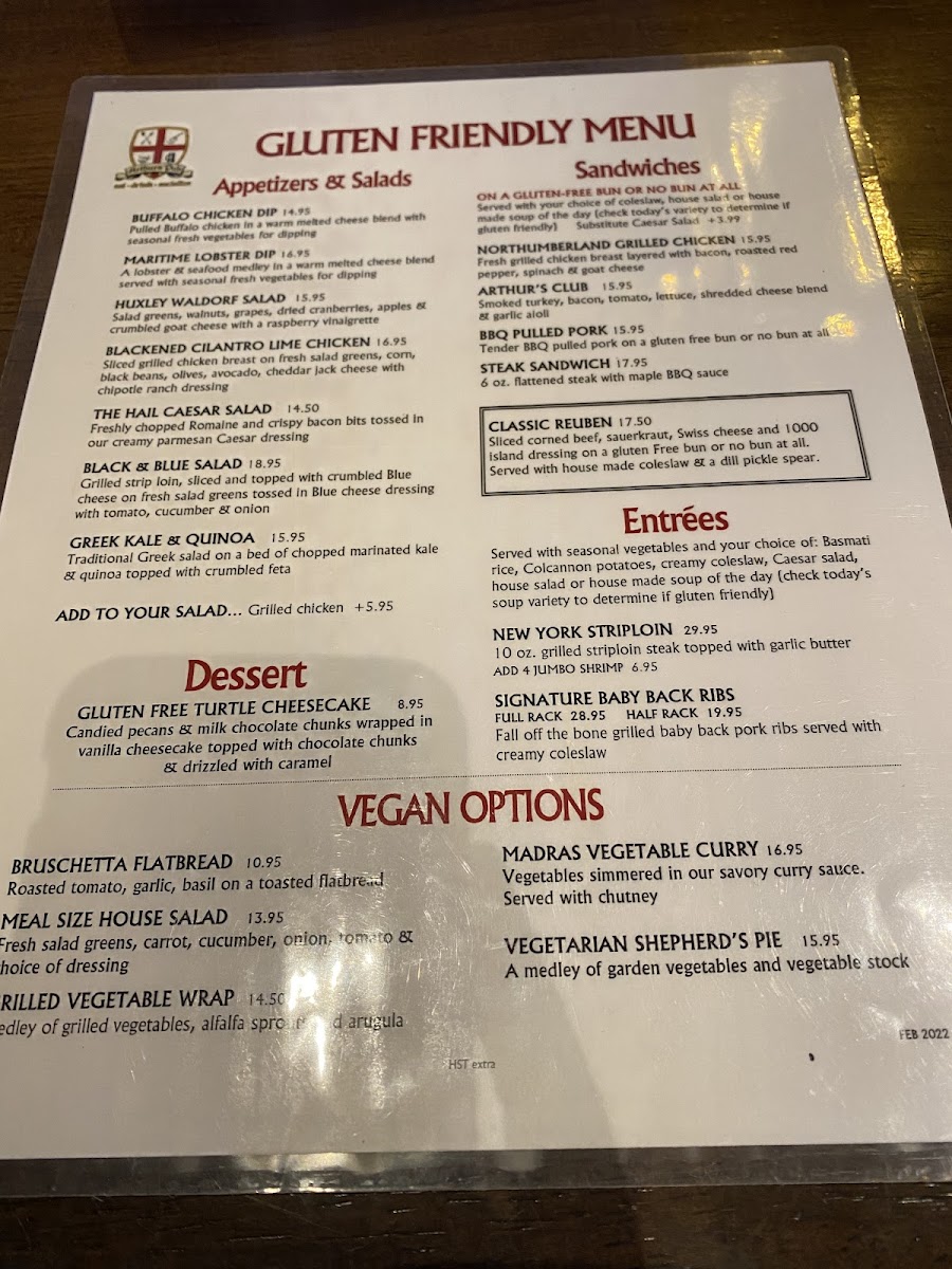 Separate Gluten Free Menu