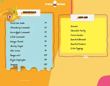 Creme Shakes menu 