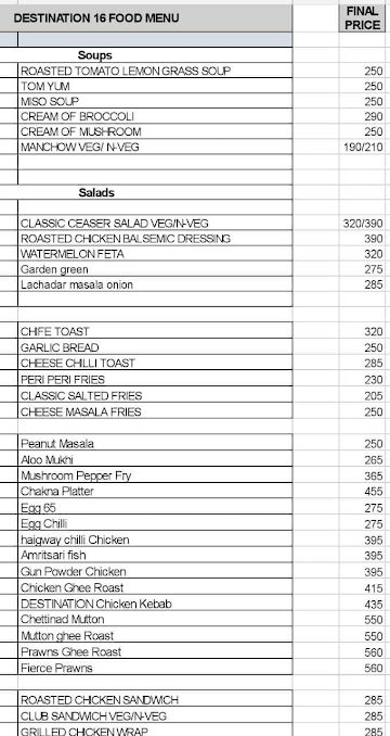 Destination 16 menu 