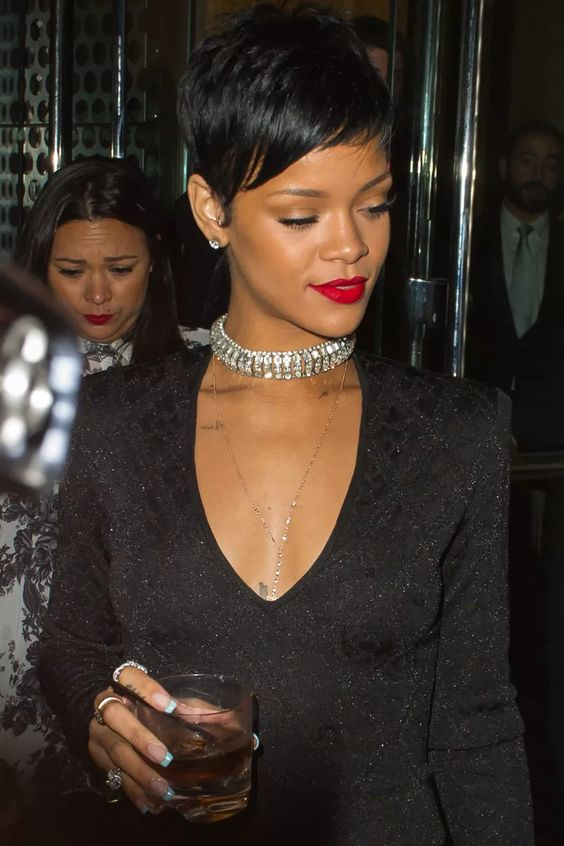 Rihanna wearing black pixie cut