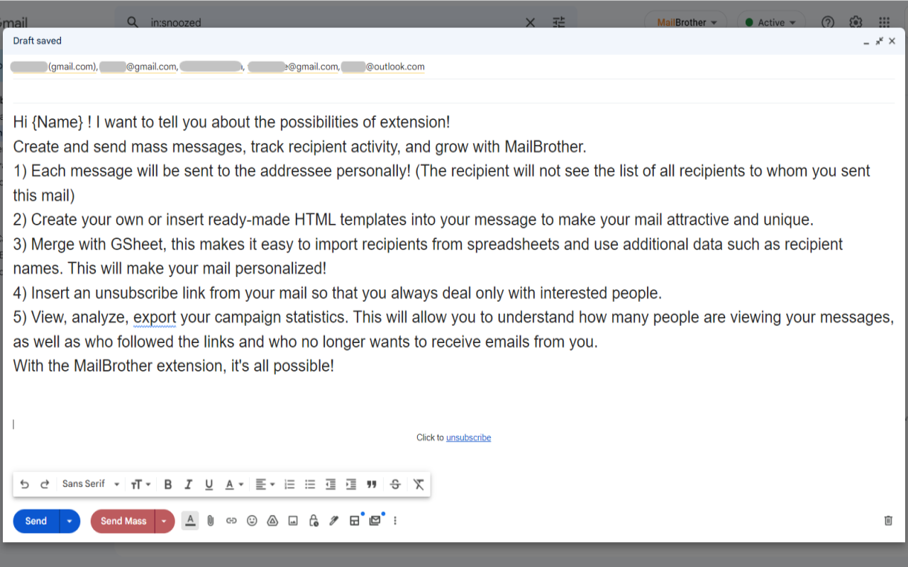 Send Mass Mail + HTML inserter for Gmail Preview image 0