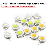 Bộ 10 Đèn Led 1W 5 Màu Ánh Sáng Trắng / Đỏ / Xanh Lá / Xanh Dương