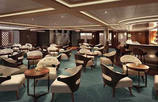 Located on deck 5 mid-ship, the elegant Meridian Lounge on Seven Seas Explorer is an ideal location to gather for a cocktail and listen to virtuoso performances by resident musicians.