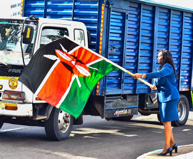 Principal Secretary, State Department for Public Health and Professional Standards Mary Muthoni flags off the Ready to Use Therapeutic Food at Afya House on November 24, 2023