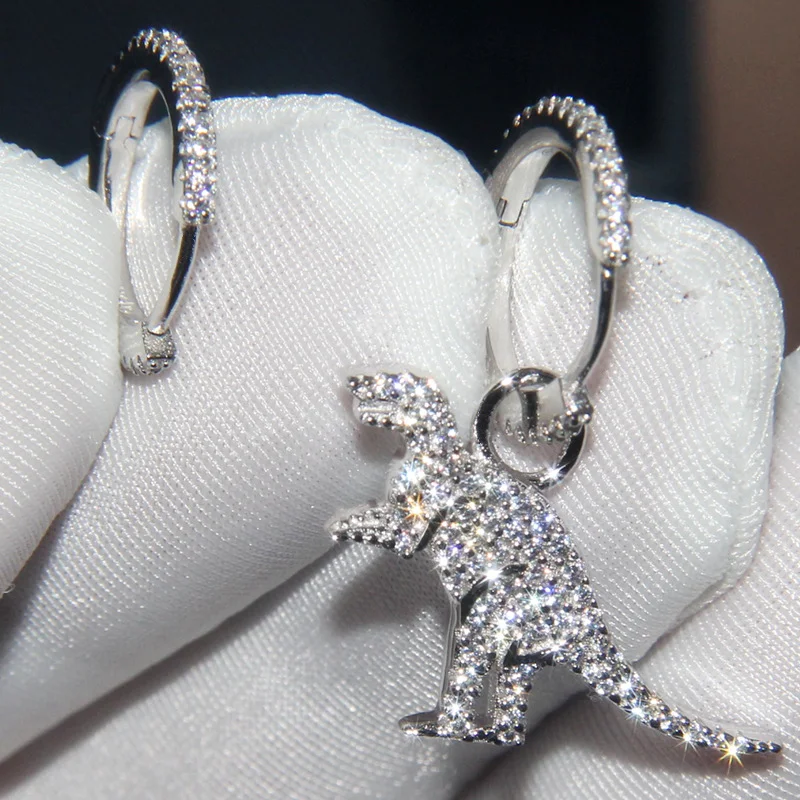 S925 pure zilveren damesoorbellen, dinosaurus met diamanten, Zhou Dongyu accessoires, perfect voor een stijlvolle look in Europa en de Verenigde Staten.