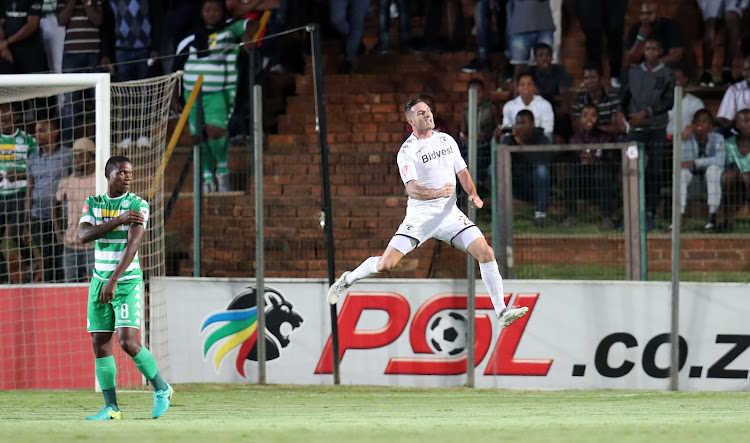 James Keene of Bidvest Wits scores a penalty and celebrates during the Absa Premiership 2017/18 match between Bidvest Wits and Bloemfontein Celtic at Bidvest Stadium, Johannesburg South Africa on 19 January 2018.