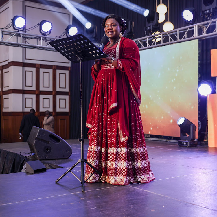 Pastor Dorcas Rigathi on the runway of the at the UUF Labels Fashion Show 2024 and the Fashion and Lifestyle Wedding Exhibition held at the Oshwal Religious Centre in Nairobi, Thursday Night, on March 14, 2024