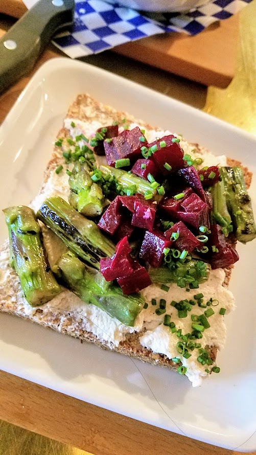 Brunch at Broder Nord - Smørrebrød, Danish Open Faced Sandwiches where you can choose two of five options, we picked the Gravlax with shrimp skagenröra, radish, mustard sauce, microgreens and the Beet and Asparagus with asparagus, beets, and chevre