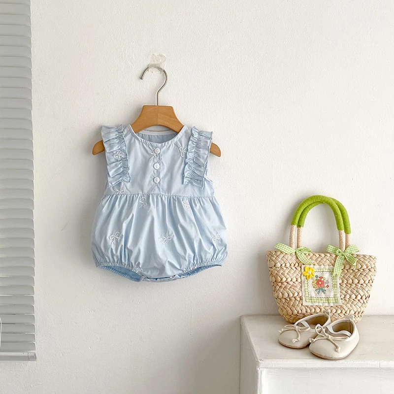 Baby Girl Romper with Bowknot Embroidery, adorable baby outfit perfect for photoshoots and celebrations, guaranteed comf