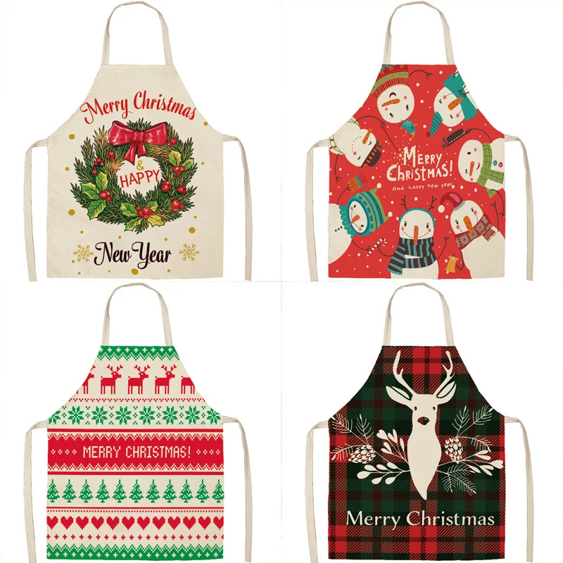 Christmas Linen Apron Oil-proof Anti-fouling Gingham Check for Ginger Cake Baking Household Bib Halter Kitchen Apparel.