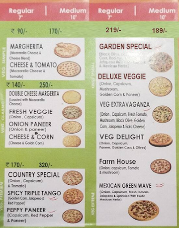 Choice Of Pizza menu 