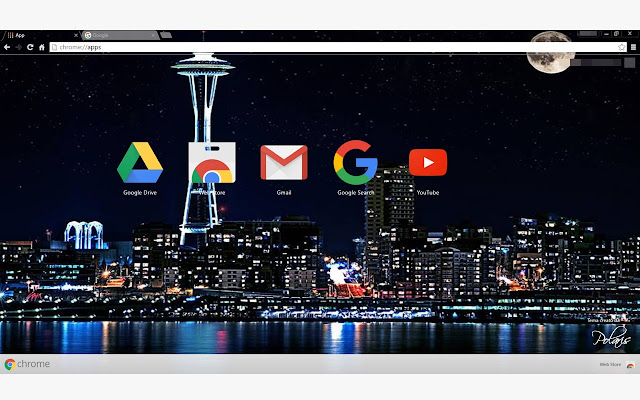 Seattle Skyline. The city in the night lights chrome extension