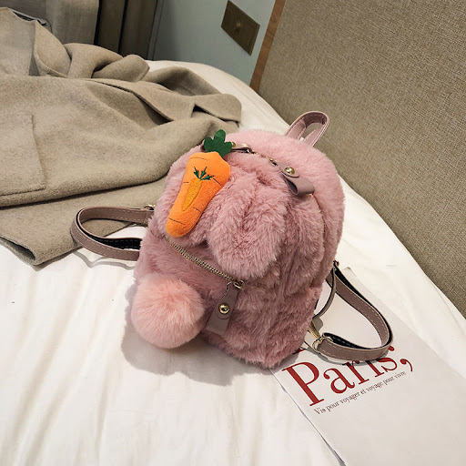 Title 1, Childrens Backpack Net Red Rabbit Ear Plush Bag