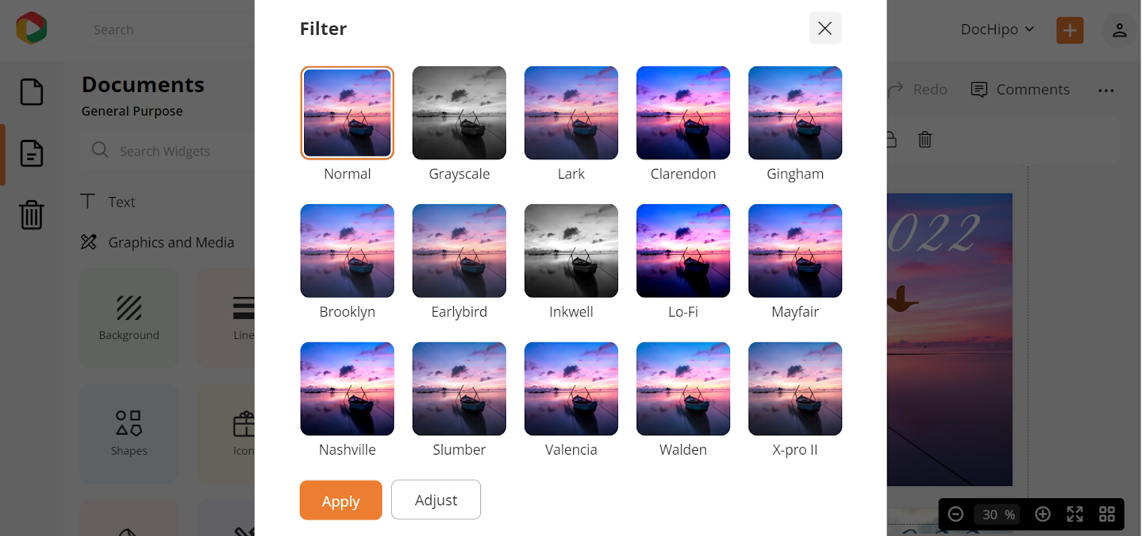 image filter options