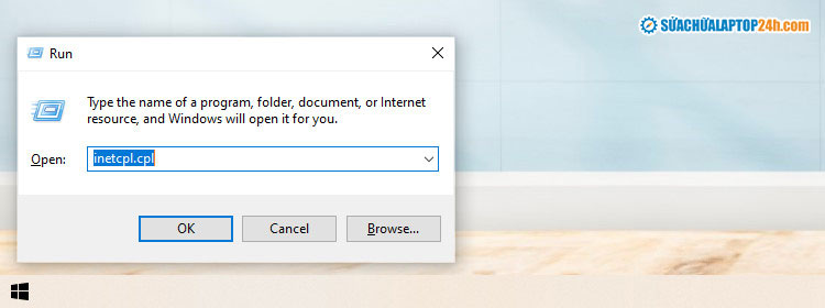 Nhập lệnh inetcpl.cpl