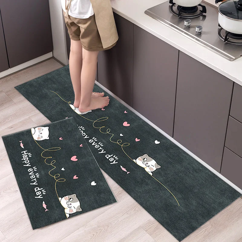 Tapis de cuisine cartoon, simple et pratique, protège le sol, facile à nettoyer, antidérapant, idéal pour ajouter une touche de fantaisie et confort.
