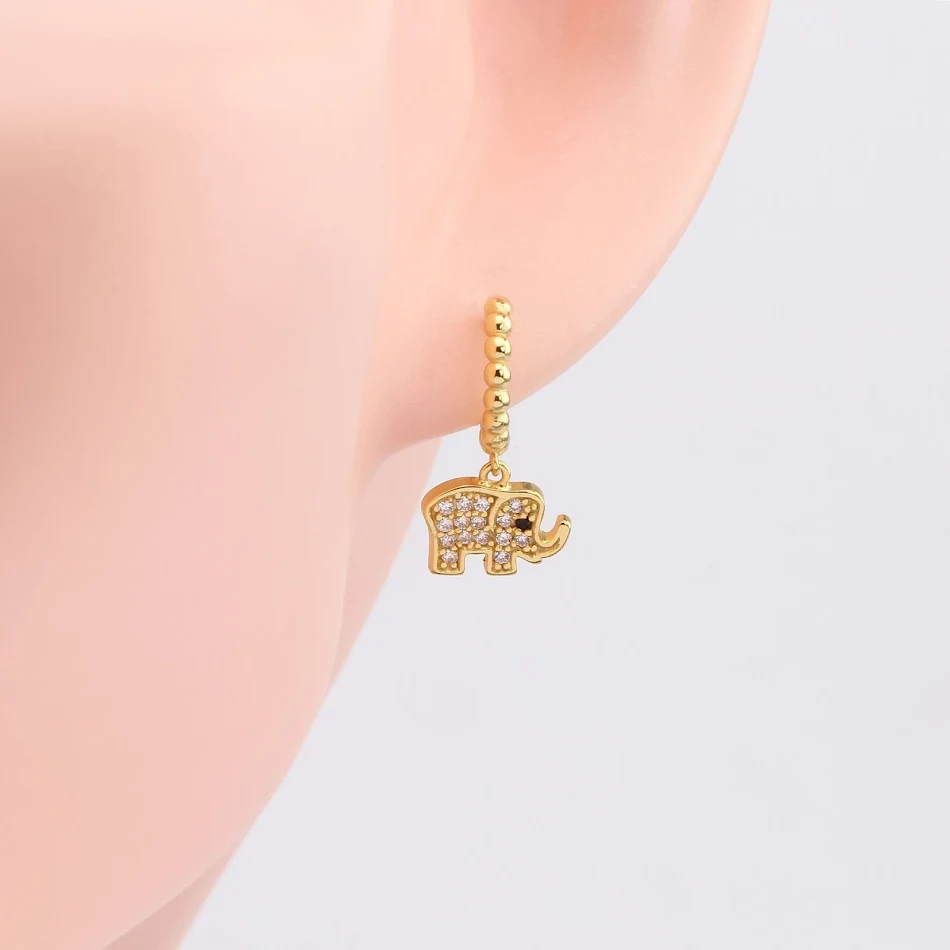 Boucles d'oreilles éléphant mignonnes en argent sterling avec pierres incrustées, tendance et personnalité, parfaites pour votre look.