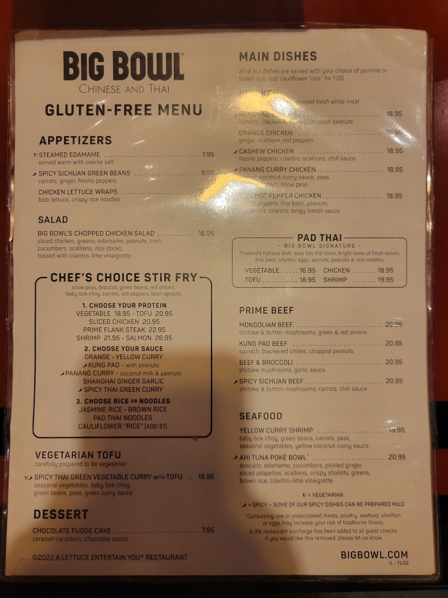 Big Bowl gluten-free menu