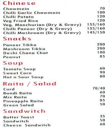 Shri Ram Restaurant menu 