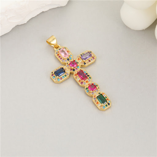 Title 12, 14K Gold Color Protection Inlaid Zircon Cross P...