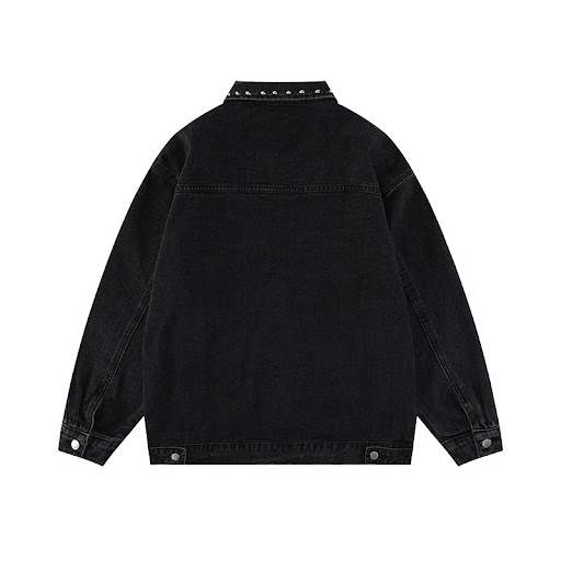 Title 2, Heavy Beaded Black Denim Jacket for Men and Wom...