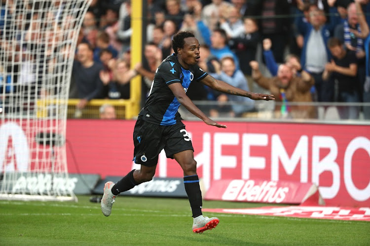 Percy Tau of Club Brugge celebrates after scoring a goal during the Jupiler Pro League match between Club Brugge KV and Sint-Truidense VV at Jan Breydel Stadium on August 2, 2019 in Brugge, Belgium.