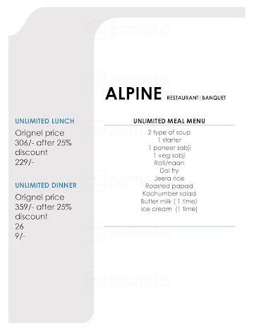 Alpine Restaurant & Banquet menu 