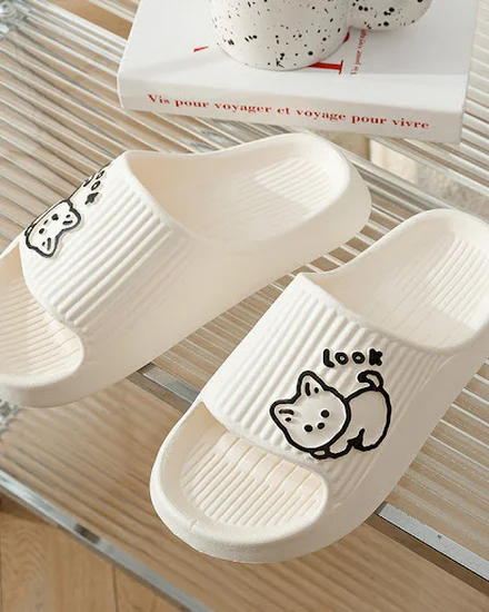 slippers for Men Cat Cartoon Outdoor Beach Slides Bathroo... - 3