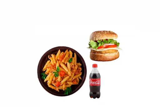 Veg Pasta (Red Sauce) & Veg Burger Combo