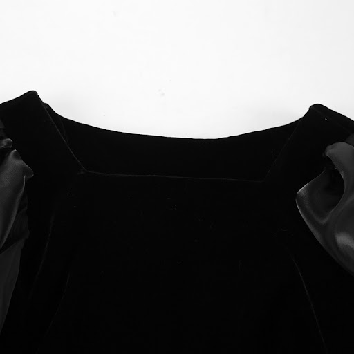 Title 16, Square Collar Puff Sleeve Knitted Velvet Straig...