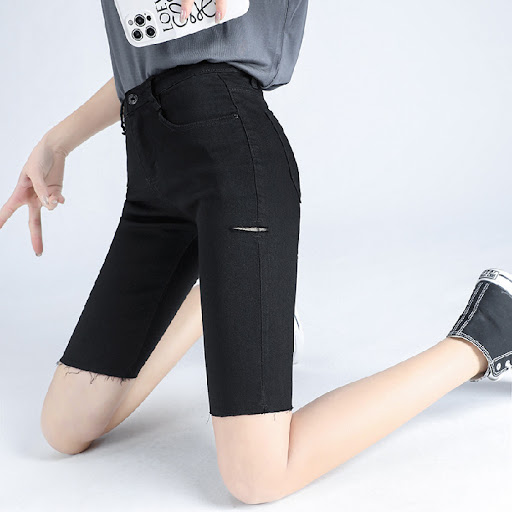 Title 5, Womens tight-fitting denim five-point pants, a...