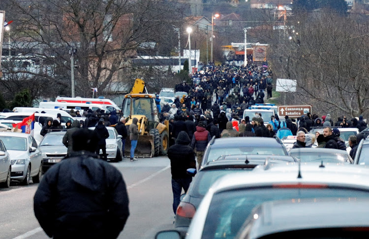 Kosovo Serbs block the road near the village of Rudine, North Mitrovica, Kosovo, December 10 2022. Picture: OGNEN TEOFILOVSKI/REUTERS