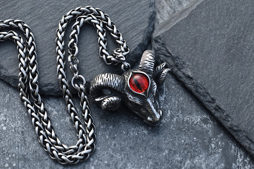 Title 9, Demon Eye Satanic Ram Necklace Mens Vintage. A...