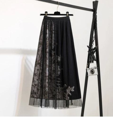 Title 1, High Waist Floral Mesh Skirt