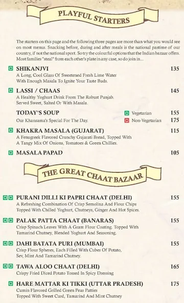 Chor Bizarre menu 