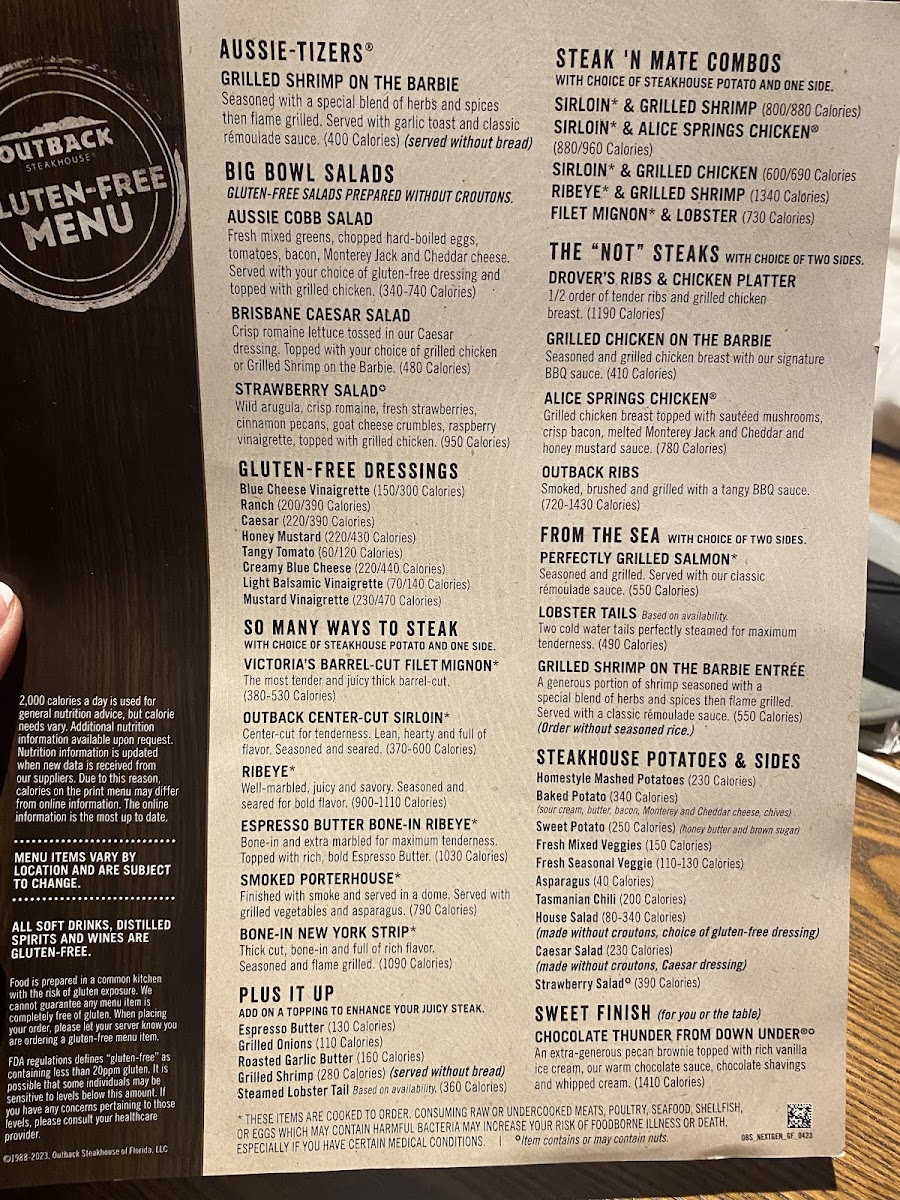 Outback Steakhouse gluten-free menu