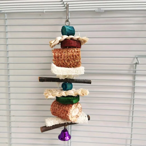 Bird Parrot Chewing Toy Natural Corn Cob Loofah Logs Bark Fruit Wood Combination Birdcage Hanging Decoration Pet Supplie