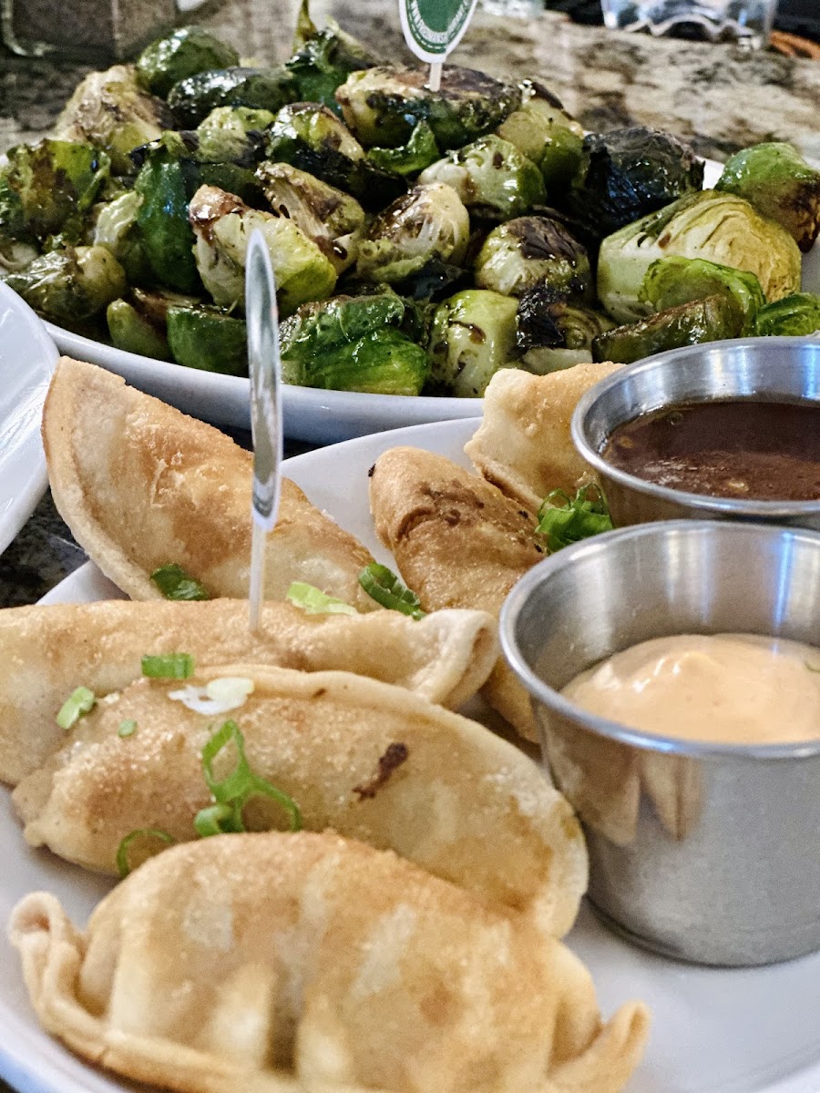 GF brussels sprouts & pot stickers