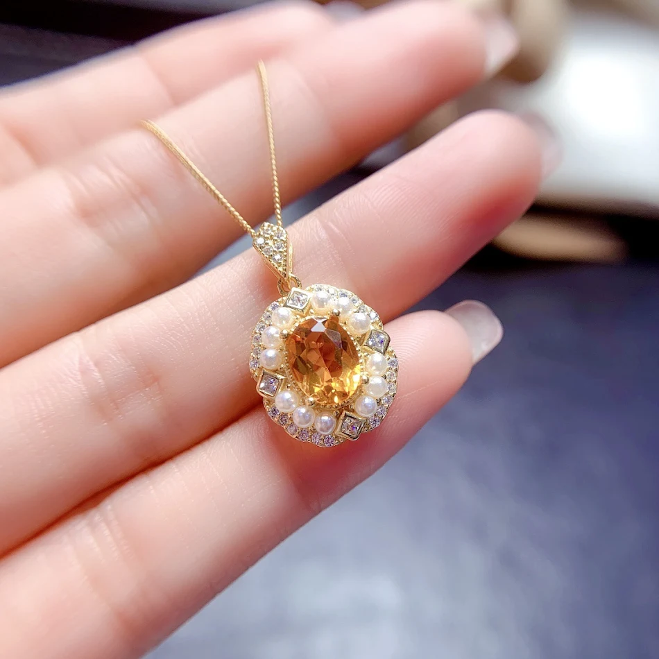 Sieraden set met natuurlijke citrien voor dames, S925 zilver. Een perfect cadeau, elegant en glanzend voor dagelijks gebruik of speciale gelegenheden.