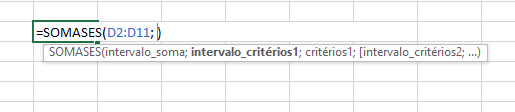 Parâmetros da função SOMASES