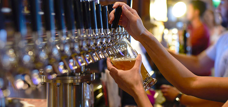 Beer pumps in a bar