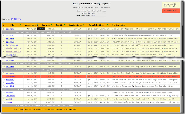 eBay purchase history report