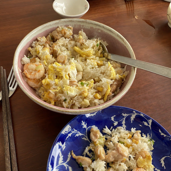 House combo fried rice, shrimp and chicken.