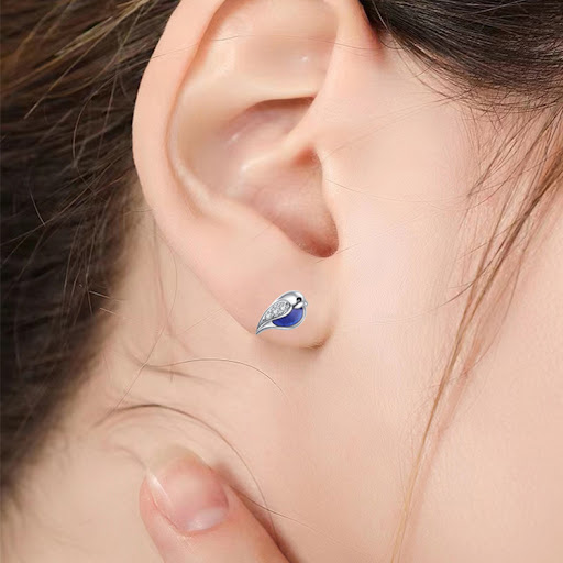 Title 4, Korean Rose Bird Ear Studs Sterling Silver S925...