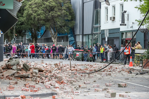 Damaged buildings (Betty's Burgers) following an earthquake are seen along Chapel Street on September 22, 2021 in Melbourne, Australia.