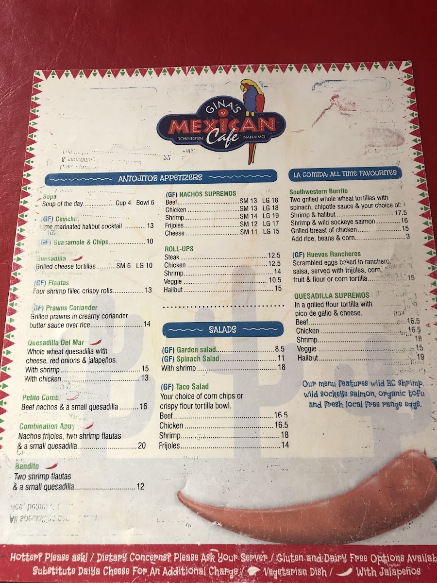 Gina's Mexican Cafe gluten-free menu